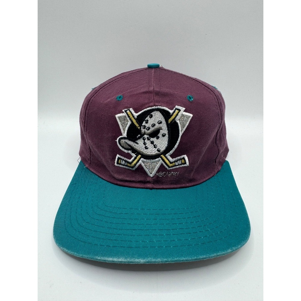 VTG Anaheim Mighty Ducks Snapback Hat NHL Disney Eggplant Teal Big Logo